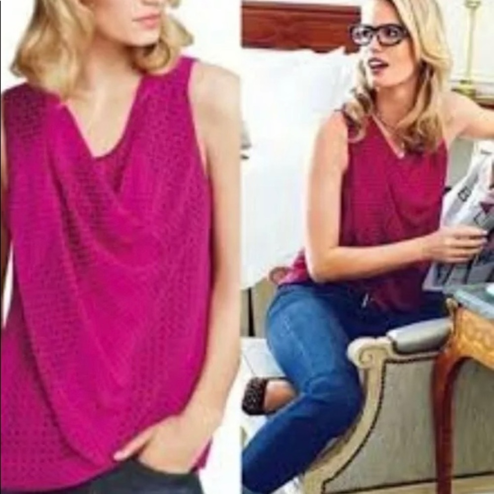 CAbi Top Draped Fuchsia Blouse Floral Print Small